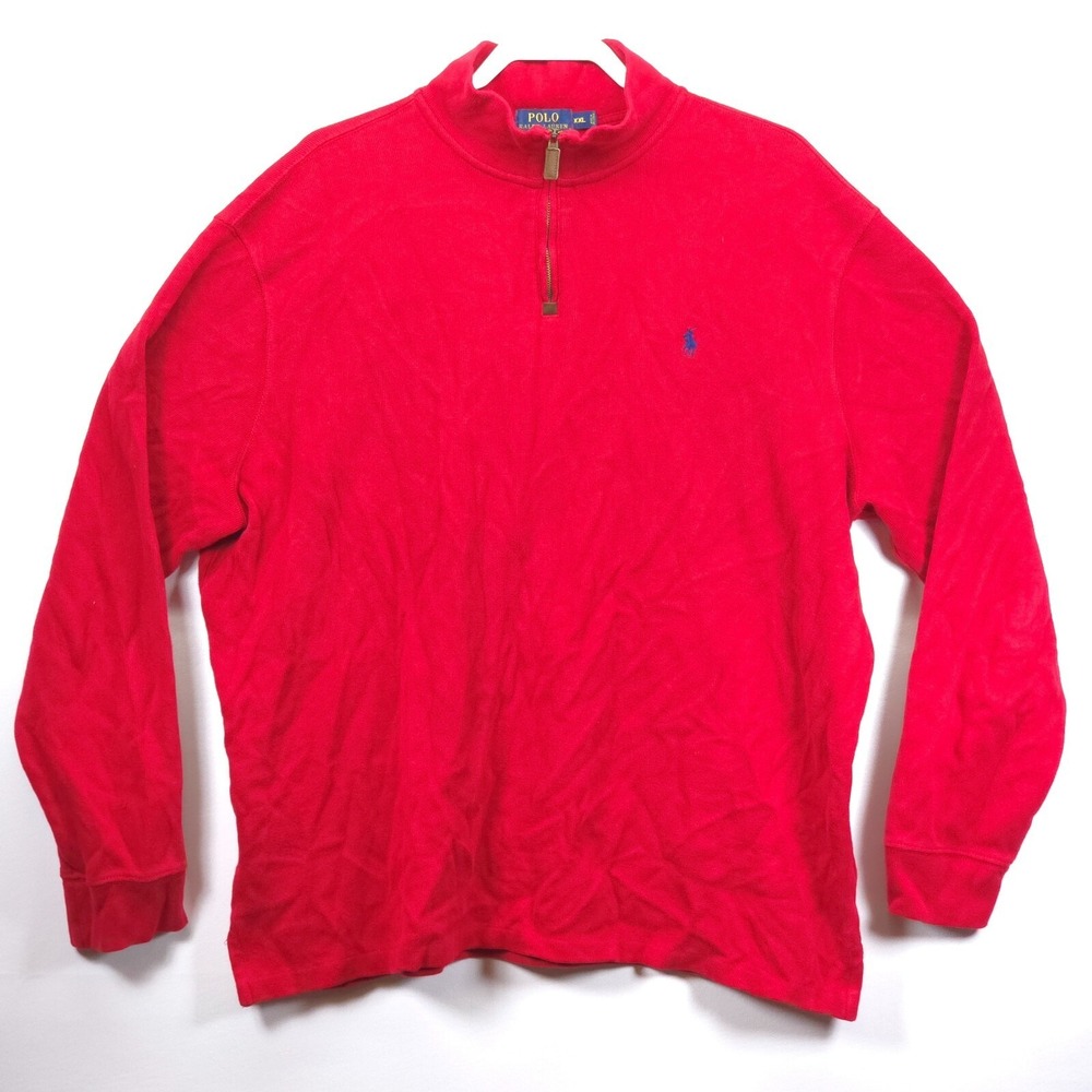 Polo Ralph Lauren Quarter Zip Sweater Men's 2XL Red Mock Neck Pony Logo Normcore